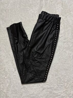 Faux Leather Black Leggings with Side Stud Detail